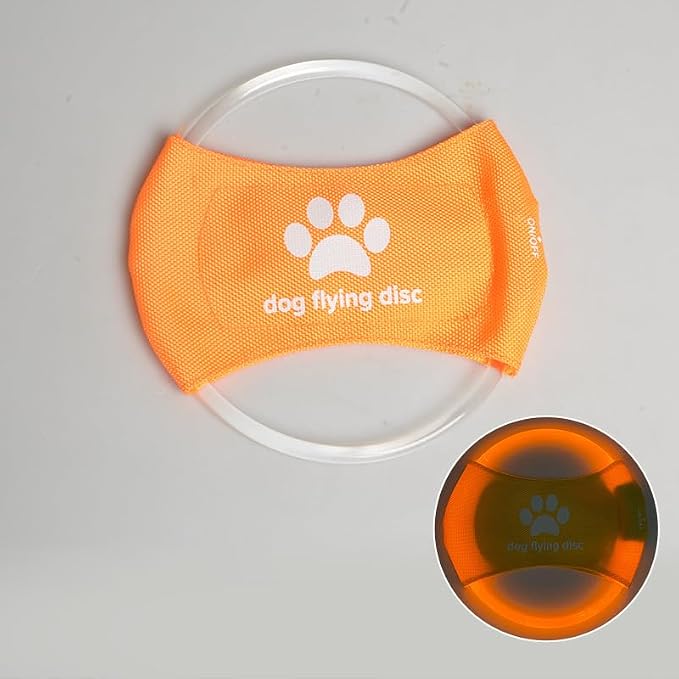 2pcs-Dog Training LED Luminous Frisbee, TPU Non Toxic Soft Rubber Teeth Grinding and Biting Resistant, Rechargeable Luminous Pet Puzzle Outdoor Throwing Toy, Suitable for All Dogs (Orange)