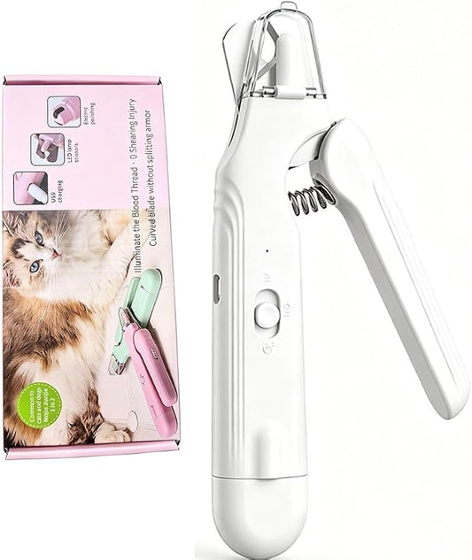 2‑in‑1 Dog & Cat Nail Clipper Grinder with 2 LED Lights, Safe Painless Pet Nail Trimmer Avoid Cutting Bloodline, Quiet Type‑C Rechargeable for Medium Small Dogs Cats Small Animals