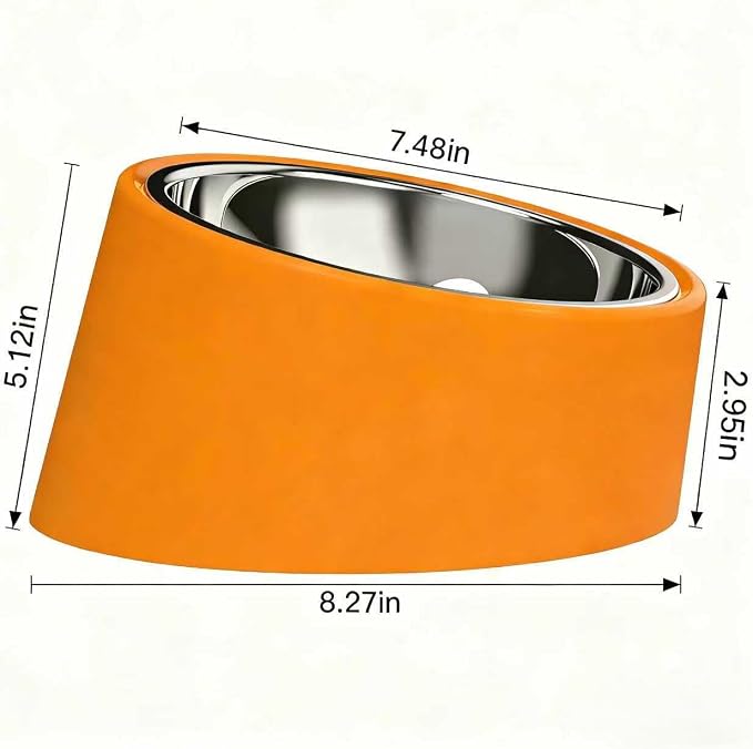 15° Tilted Dog Bowl for Small Dogs Flat-Faced Breeds - Anti-Choke Ergonomic Elevated Feeder Non-Slip Base -2-in-1 Detachable Stainless Steel Food & Water Bowls - Vibrant Orange Easy to Spot(Ｌ, Orange)