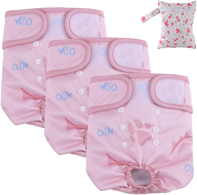 AIO Dog Diapers Female(3 Pack), Small Medium Large Highly Absorbent Wraps Reusable Dog Diapers Female