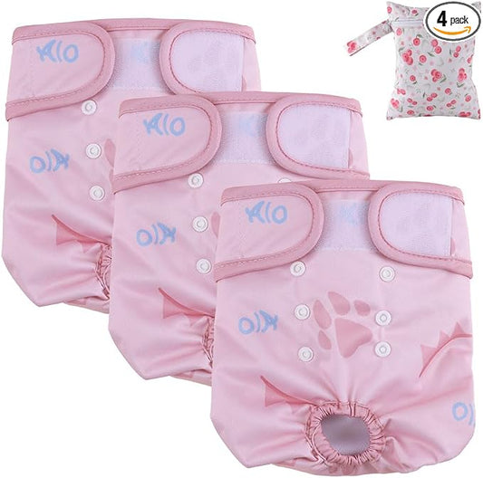 AIO Dog Diapers Female(3 Pack), Small Medium Large Highly Absorbent Wraps Reusable Dog Diapers Female