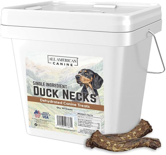 All American Canine 50 Natural Duck Neck Dog Treats – Single Ingredient, Dehydrated & Chewy – Low-Fat, High-Protein Training Reward – Made in USA