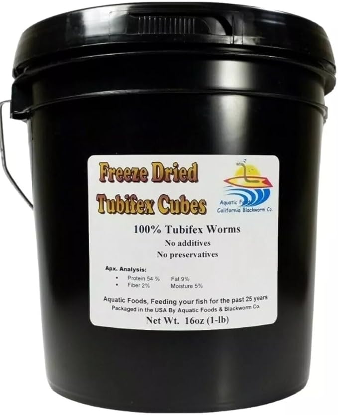 Tubifex Worm Cubes, Floating Freeze Dried Tubifex for All Tropical Fish, Cichlids, Discus, Tetras, Bettas, Goldfish, Angel Fish, Marine Fish, Koi & Pond Fish...16oz Bucket