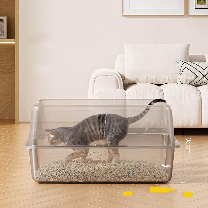 Stainless Steel Cat Litter Box, XL Enclosed Metal Litter Box with Lid & Side Litters Filter, Anti-Leak Non-Stick Design, Includes Scoop for Large Cats 8'' Deep Black