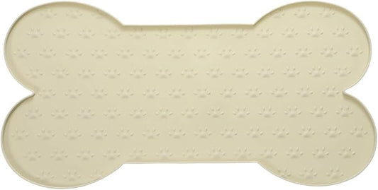 Dog Food Mat, 20x10 Inch Silicone Pet Feeding Mat Non-Slip Bone Shaped Waterproof Dog Water Bowl Tray Raised Edge Protects Floors (Apricot), Intended for Pets Bowl/Fountain