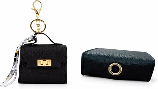Barkin Dog Poop Bag Holder for Leash, Designer Waste Bag Dispenser Case | Gold Hardware, Portable, Keychain Clip, For Doggie Leash & Travel