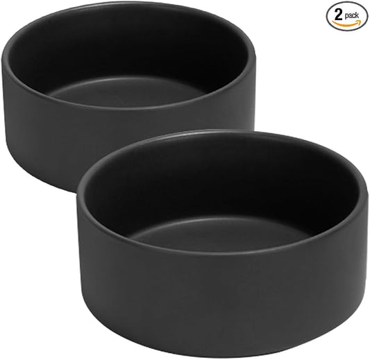 SPUNKYJUNKY 28.7OZ Ceramic Dog and Cat Bowl, Modern Cute Weighted Food Water Bowl for Replacement Black (2 Pack)