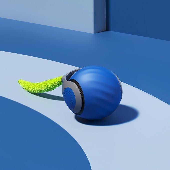 Interactive Cat Ball Cat Toy with Tail, Fast Rolling Ball (Blue)