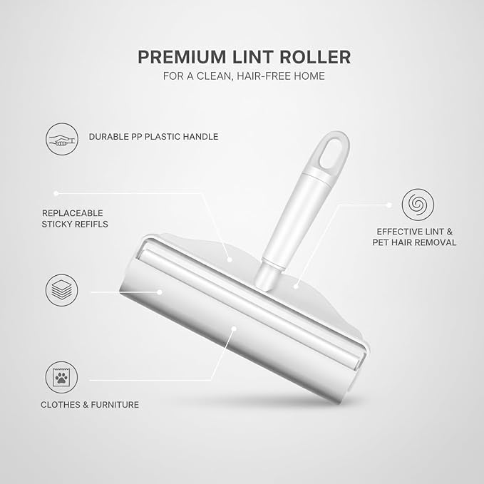 Lint Roller with Replaceable Sticky Refill, PP Plastic Handle for Pet Hair and Lint Removal from Clothing and Furniture