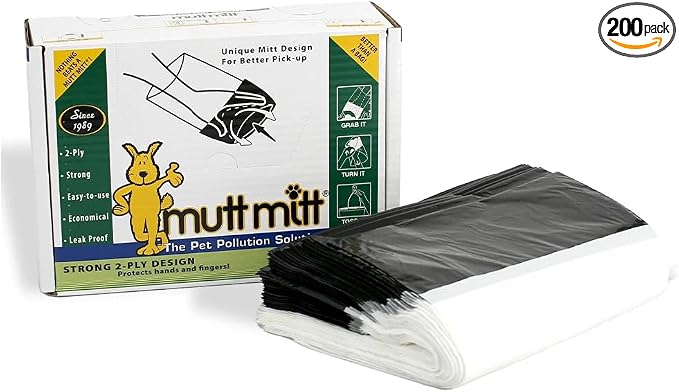 Mutt Mitt® 2-Ply dog waste pick-up bags Dispense-A-Mitt™ - 200 Dog Waste Bags in a wall mountable box.