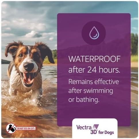 Vectra 3D Flea and Tick Prevention for Dogs, Kills and Repels Fleas, Ticks & Mosquitoes | Fast‑Acting, Waterproof, No Prescription Needed | Large Dogs 56–95 lbs, 6‑Month Supply