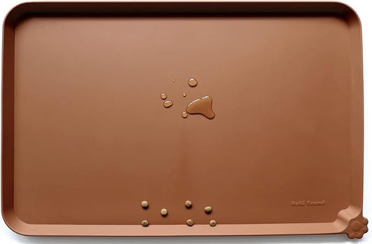 Hoki XX-Large Silicone Non Slip Pet Food Mats - Tray, Dog & Cat Bowl Mats, Waterproof, for Carpet, Caramel