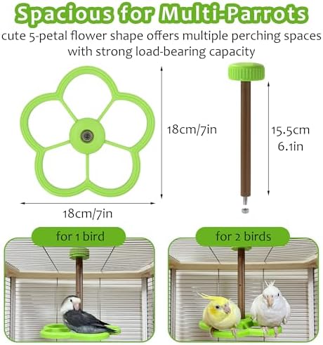 2pcs Bird Spinner Toys with Bells & Washable Spinning Perch, Natural Wood Chewing Hanging with 360° Rotation for Cockatiel Conure Lovebird Budgie Quaker