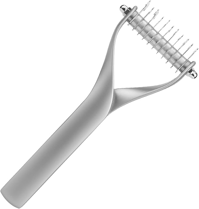 2 - Sided Pet Grooming Tool, Undercoat Rake for Dogs and Cats, Double - Headed Brush with Thinning and Dense Blades to Remove Loose Hair and Knots, Zinc Alloy Comb for Pup (Small Size)