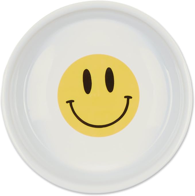 Bone Dry Ceramic Food Bowls, Non-Slip & Dishwasher Safe, Medium Set, 6x2, Smiley Face, 2 Count