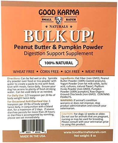 All Natural Digestion Support, Diarrhea Relief & Anal Gland Health Supplement for Dogs - Good Karma Naturals Bulk Up 100% Natural Dog Digestive Fiber Pumpkin Powder (8oz Bag)