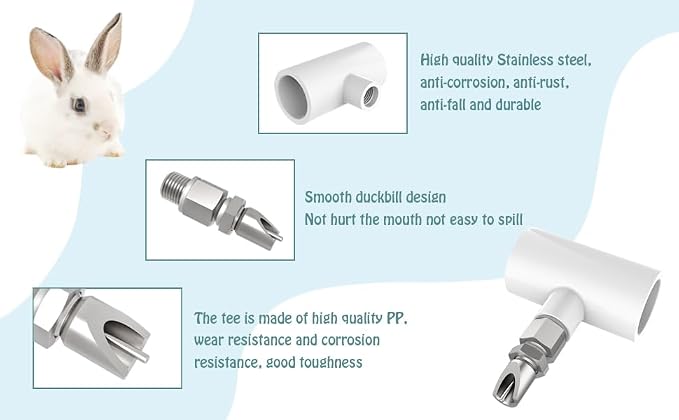 6pcs Stainless Steel Rabbit Water Nipples Automatic PVC Tees Rodent Waterering System