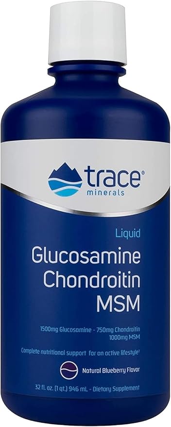 Trace Minerals | Liquid Glucosamine Chondroitin MSM | Complete Dietary Supplement for Active Lifestyle | Supports Joints, Cartilage and Mobility | Natural Blueberry Flavor | 32 Servings, 32 fl oz