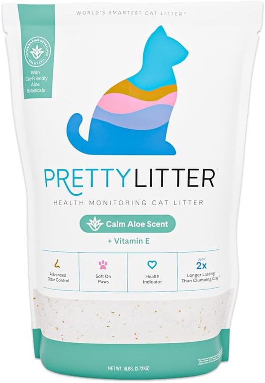 PrettyLitter Health Monitoring Cat Litter (Calm Aloe, Non Clumping) | Lightweight & Low Tracking, Color Changing Silica Gel Crystals, Advanced Odor Control — 6 Lbs, Pack of 1 (Up to 1 Month Supply)