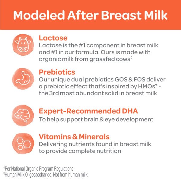 Happy Baby Organics Stage 1 Infant Formula, 0-12M, Modeled After Breast Milk, USDA Organic, Probiotics & Prebiotics, Iron & DHA, 22.9oz x2
