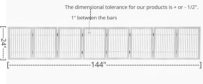 Urnporium Pet Dog Gate Freestanding, Strong Durable Folding Wooden Fence, Portable Acacia Hardwood Safety Barrier for Indoor & Outdoor Use (White Pet Gate, 8 Panel 24" Tall)