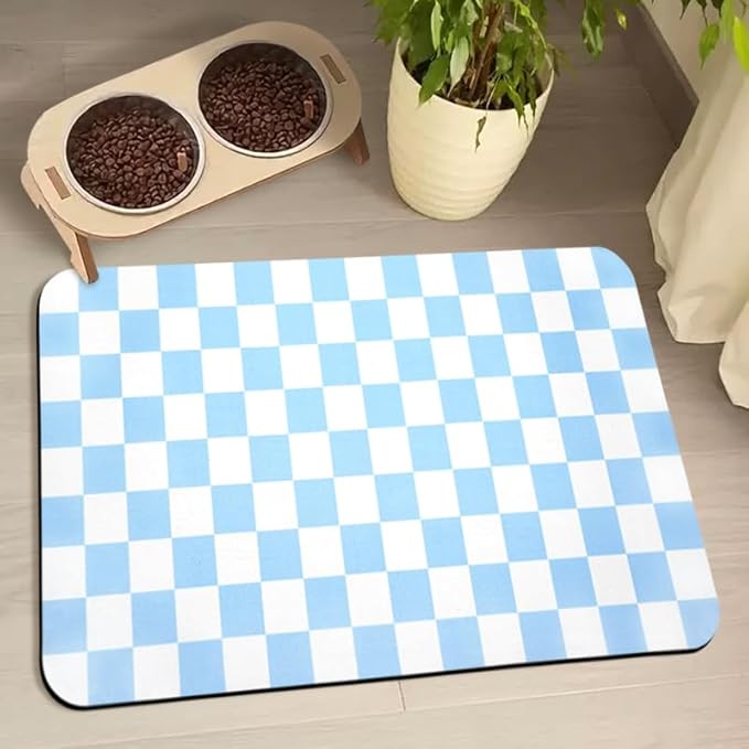 Dog Food Mats for Floors Waterproof, Pet Water Bowl Mats Pet Feeding Absorbent Placemats Plaid 24 * 32 inch