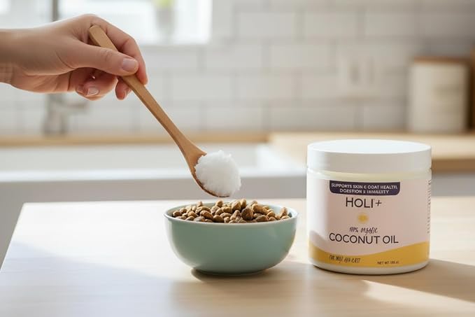 HOLI 100% Organic Coconut Oil for Dogs & Cats – Cold-Pressed Coconut Oil for Dogs Skin & Coat, Itchy Skin, Hot Spot Relief & Paw Balm – MCT Lauric Supplement, Non-GMO, Pet Safe - 16oz