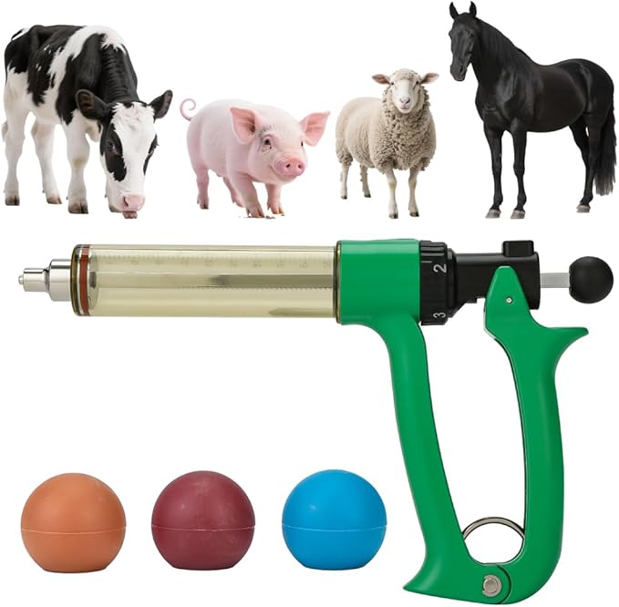 50ml Semi-Auto Repeating Livestock Syringe Gun, 5 Dose Settings | Ergonomic Grip, Clear Barrel & Luer Lock, Vet Injector for Cattle, Horses, Goats, Sheep & Pigs