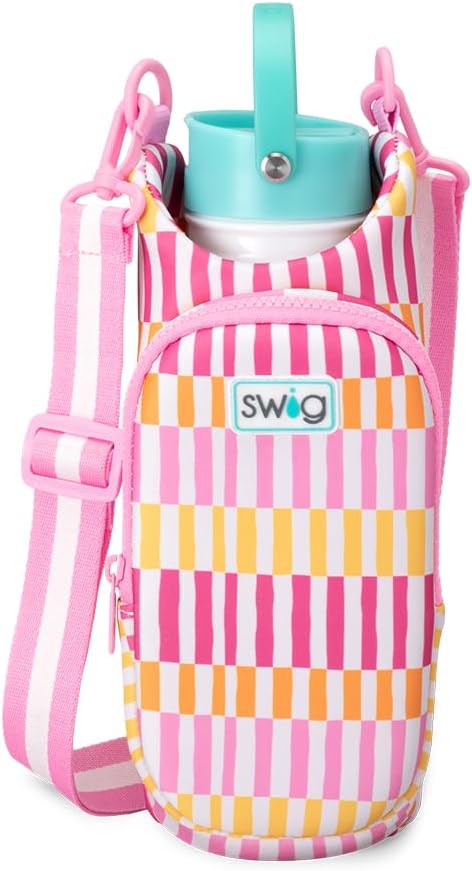 Swig Life Water Bottle Sling Bag, Water Bottle Holder with Adjustable Strap, Bottles Carrier Bag with Zippered Phone Pocket, Holds 36oz Bottles, Bottle Accessories (Sherbet Stripe)