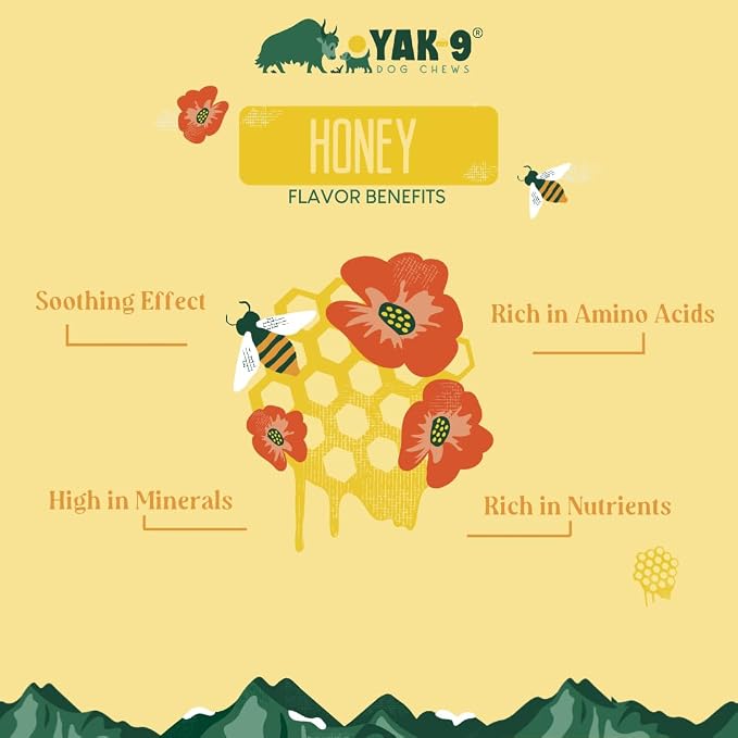 Yak9 Cheese Dog Chews, High Protein Treats, Natural, Rawhide Free, Long Lasting with Vitamins & Minerals, Large Size, Honey, 2 PC, 1lb