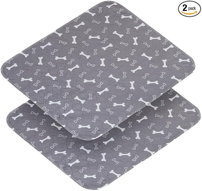 2 Pack 34"x36" Washable Pee Pads for Dogs, Super Absorbent Reusable Training Dog Pads with Bone Print, Non-Slip Potty Pads for Whelping, Playpen, Crate, Bed