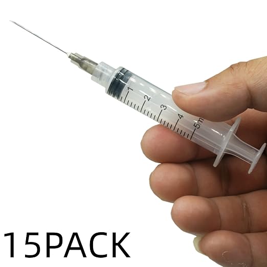 15 Pack 5ml 22Ga Plastic Syringe with Measurement for Scientific Labs, Industrial Dispensing Animal and Pet Supplies, Disposable Individually Wrapped (15, 5ml-22Ga)