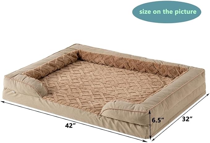 Dog Bed, Waterproof C-Shaped Pet Sofa with Removable Washable Cover, Non-Slip Bottom, Quilted Comfort Couch for All Dog and Cat Breeds (Brown, 35" x 25" x 6.5")