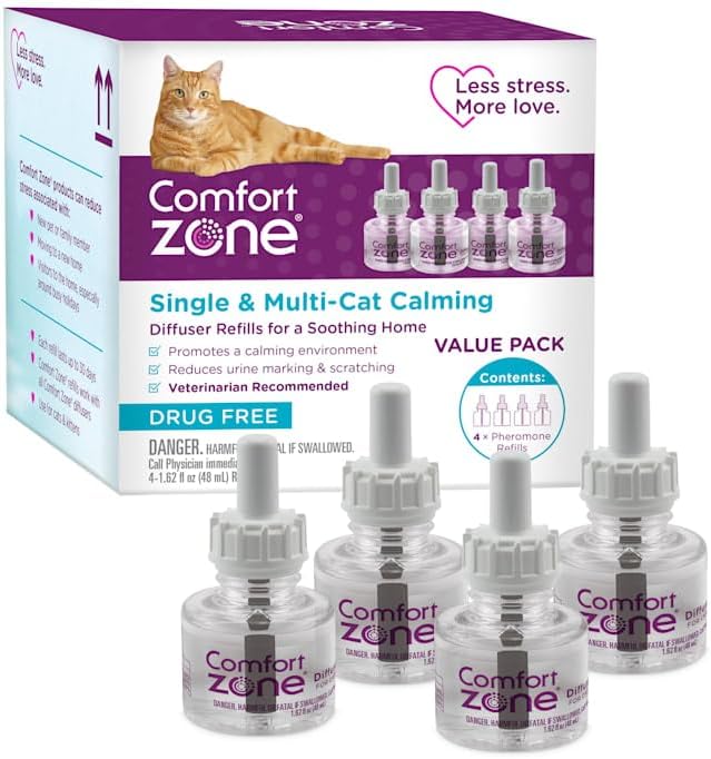 Comfort Zone Single & Multi-Cat Calming Diffuser Refills for A Soothing Home, 192 ml., Pack of 4