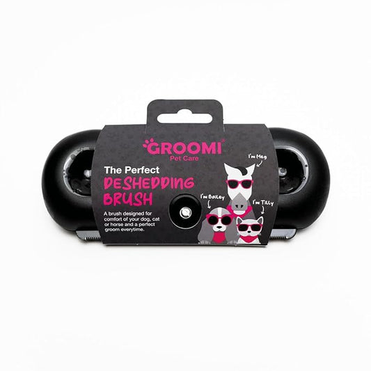 Groomi Deshedding & Grooming Brush for Dogs, Cats, Horses & Rabbits - Gentle & Effective Pet Grooming Tool, Wide Shallow Comb, Smooth Groomer