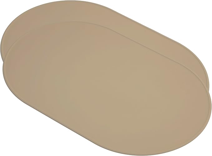 LINE+ARC Waterproof, Stain-Resistant, Heat-Safe Silicone Degrē Placemats (20.5x13, Set of 2 Dune) 3mm-High Rim Adults Babies Easy-to-Clean Washable Oval Modern Non-Slip Dining Table Mats