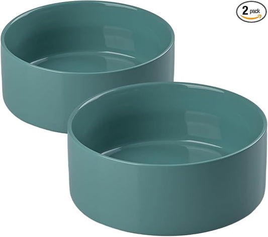 SPUNKYJUNKY 42OZ Ceramic Dog and Cat Bowl, Modern Cute Weighted Food Water Bowl for Replacement Light Green (2 Pack)