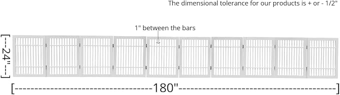 Urnporium Pet Dog Gate Freestanding, Strong Durable Folding Wooden Fence, Portable Acacia Hardwood Safety Barrier for Indoor & Outdoor Use (White Pet Gate, 10 Panel 24" Tall)