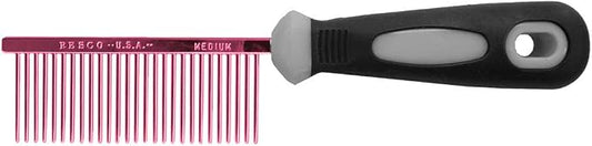 Resco Professional Anti-Static Dog, Cat, Pet Comb for Grooming, Steel Pins, Medium Tooth Spacing, Candy Red