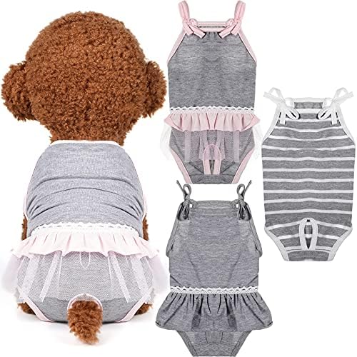 3 Pieces Reusable Female Dog Diapers with Adjustable Suspender Washable Doggy Sanitary Panties Dog Period Diapers Puppy Underwear Jumpsuits for Heat Cycle Female Doggie Pet(S)