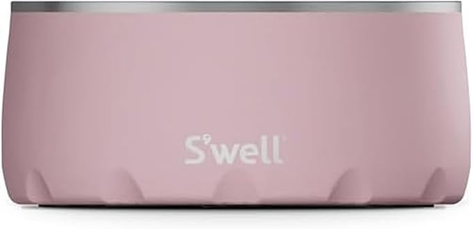 S'well Stainless Steel Pet Bowl, 32oz, Pink Topaz, for Small to Medium Size Dogs, Mess Free Design with Non Slip Rubber Bottom, Dishwasher Safe, BPA Free
