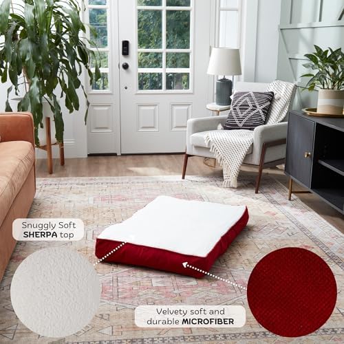 Happy Hounds Daisy Deluxe Supportive Sherpa Dog Bed, Medium (42 x 30 in.), Red