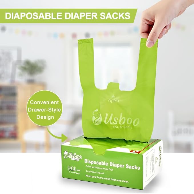 Baby Disposable Diaper Bags,2 Pack (600 Count) Oxo-Biodegradable Diaper Sacks,Easy-Tie Handles,Diaper Disposal or Pet Waste Bags