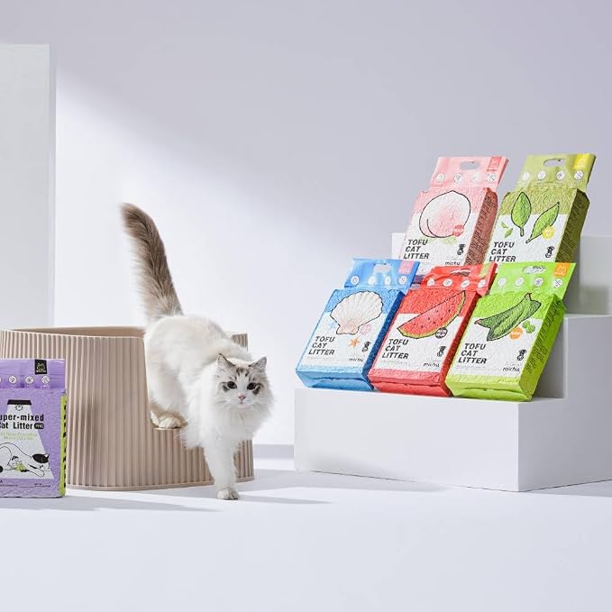 Michu Tofu Cat Litter Natural Clumping Tofu Cat Litter, Fast Clumping and Easily Scoop-able 5.5lb/88oz 5 Scents - Greentea, 6 Pack