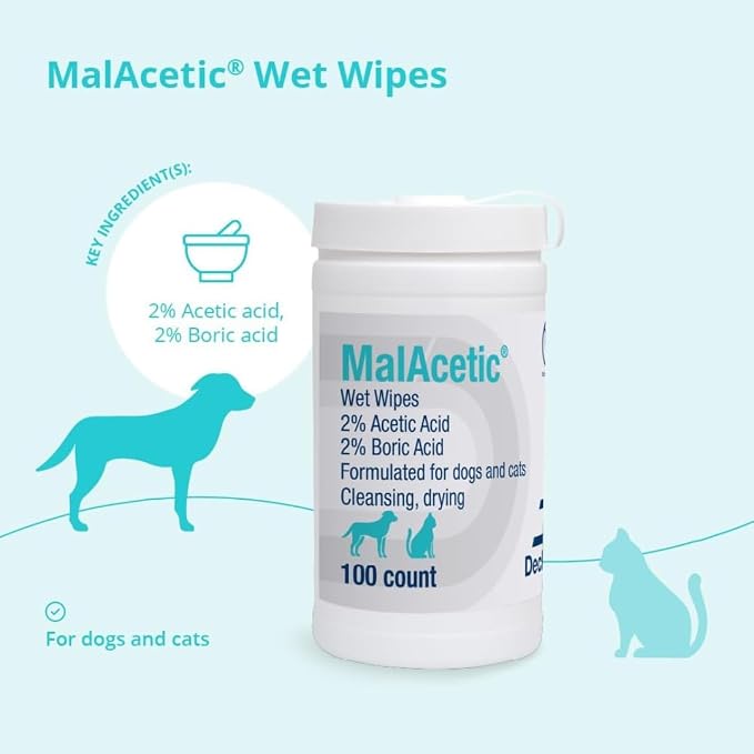 Malacetic Wet Wipes Dry Bath 5" x 7" Wipes 100ct