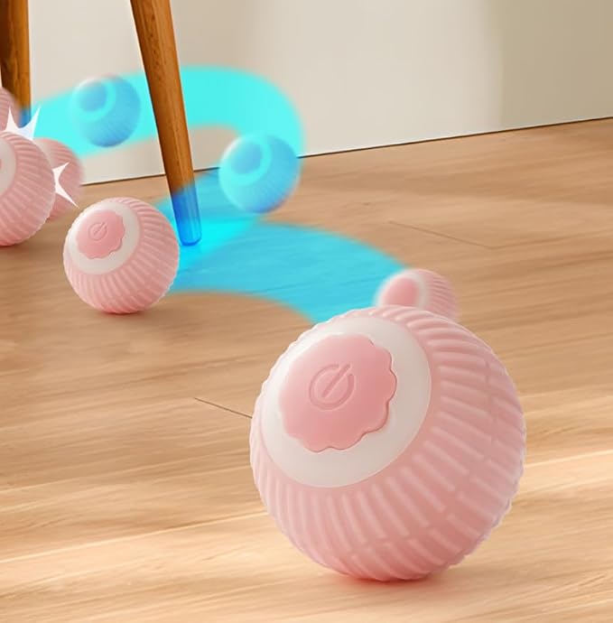 Smart Interactive Cat Toy Ball, Automatic Moving Cat Ball with Obstacle Avoidance, LED Light, Silicone Self-Rolling Cat Toy for Indoor Cats, Stimulate Hunting Instinct, Relieve Boredom (Pink)
