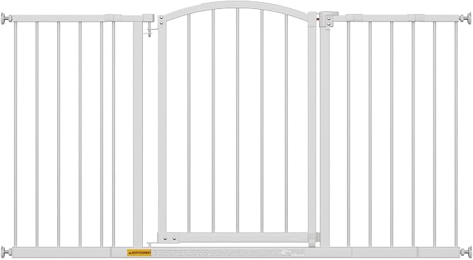 FDW 27” Tall Arched Extra-Wide Pet Gate,Adjustable 28”-51” Openings Walk-Through Metal Safety Gate for Indoor Stairs & Doorways, White