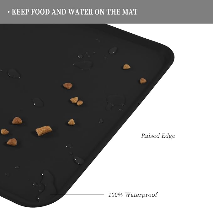 Reopet Silicone Pet Feeding Mat - Waterproof & Non-Slip Dog Cat Placemat | High Raised Edges Prevent Food & Water Spills to Protect Floors, Easy to Clean, Fit for Dog Cat Bowls