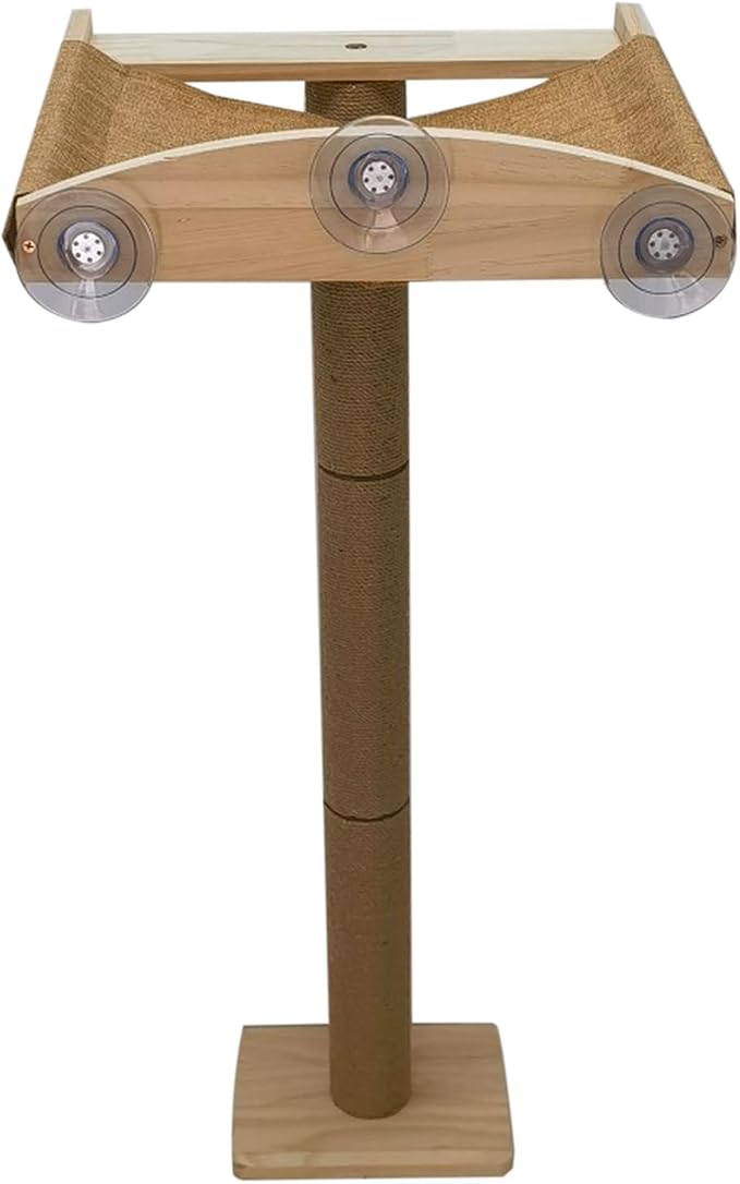 47.3'' Cat Tree Window Sill Perch with Tall Vertical Scratching Post Height-Adjustable Indoor Hammock Bed for Large Cats Suction Cup Climbing Tree Tower for Sunbathing & Bird Watching (Light Wood, M)