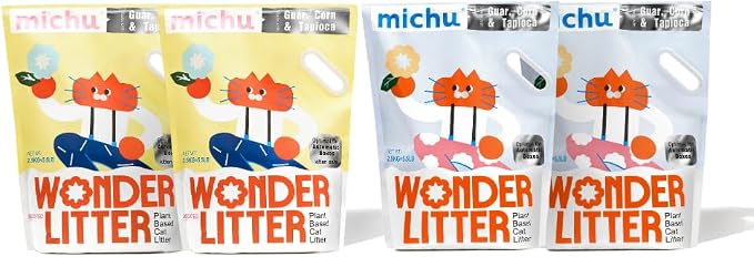 Michu Wonder Litter - Plant-Based & Automatic-Box Friendly 5.5lb/88oz (Lemon Tea + Unscented, 4 Pack)